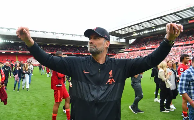 Jurgen Klopp celebrates with Liverpool fans