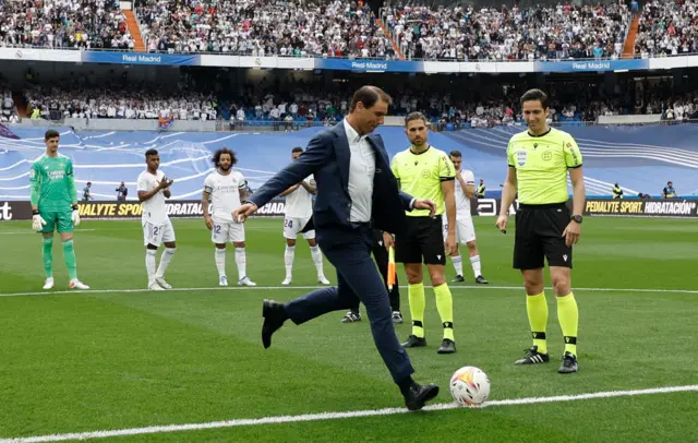 Rafael Nadal on the pitch at the Bernabeu