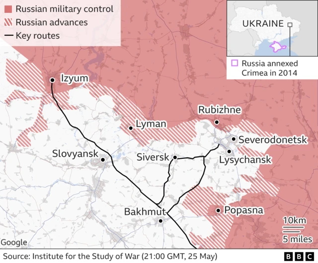 Map shows fighting in Ukraine's east - including Russian advances on Lyman