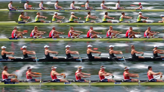 Eights competing at the Rowing World Cup