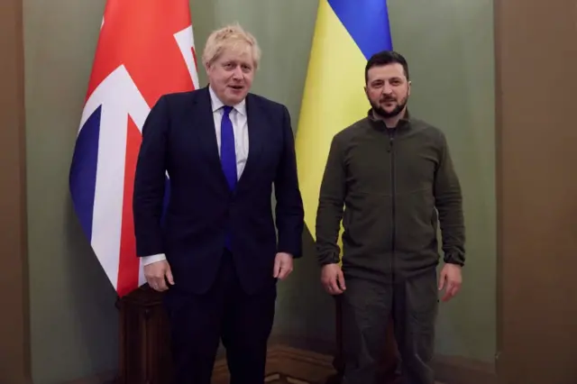 UK PM Boris Johnson and Ukraine's President Volodymyr Zelensky