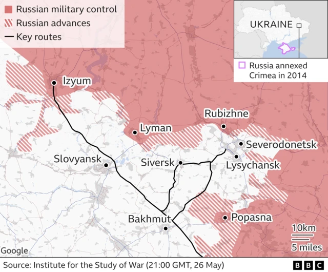 Map showing control of the area surrounding Lyman