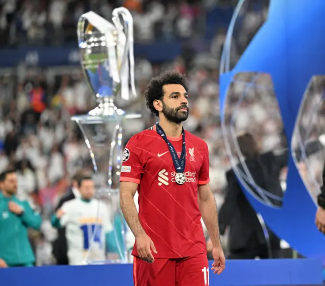 Liverpool's Mohamed Salah looks dejected after losing the Champions League final to Real Madrid