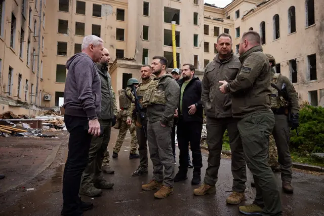 Volodymyr Zelensky speaks to local officials