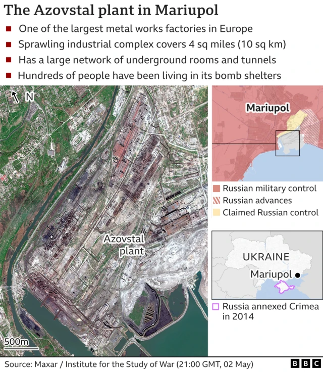 A graphic locating Azovstal in Mariupol and Ukraine