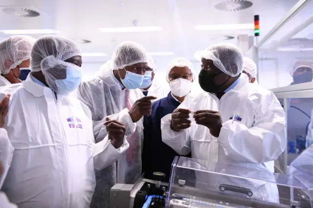 President Cyril Ramaphosa speaks during his oversight visit to the Aspen Pharmacare sterile manufacturing facility on March 29, 2021