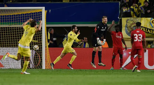 Villarreal celebrate scoring against Liverpool in 2016