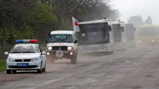 A bus carrying evacuees from Mariupol's Azovstal plant