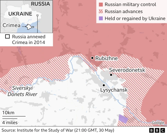 Map of Severodonetsk and russian advancement