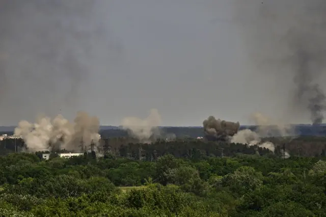 Smoke rises over Severodonetsk