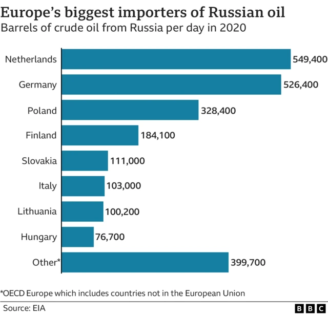 Graph showing Europe's biggest importers of Russian oil