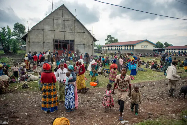 Internally displaced people from the Kibumba area near the North Kivu city of Goma