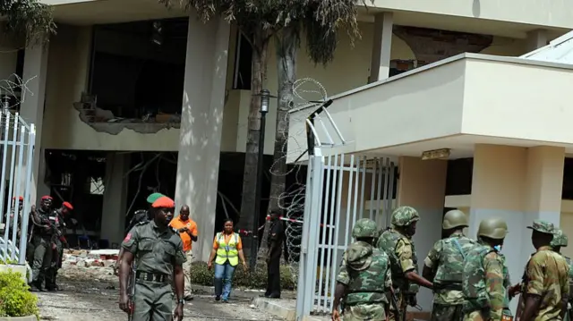 Site of the bomb blast at the UN's HQ in Abuja, Nigeria - August 2011