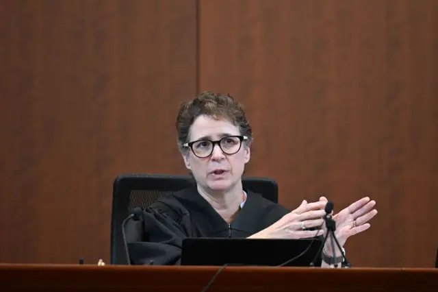 Judge Penney Azcarate speaks during a hearing at the Fairfax County Circuit Courthouse in Fairfax, Virginia, on May 3, 2022