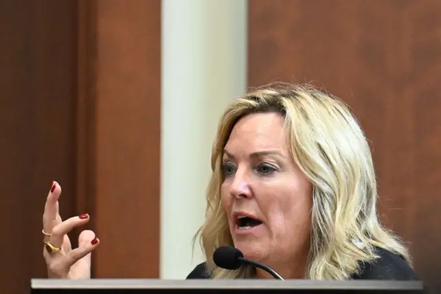 Forensic psychologist Dr. Dawn Hughes, testifies during a hearing at the Fairfax County Circuit Courthouse in Fairfax, Virginia, on May 3, 2022