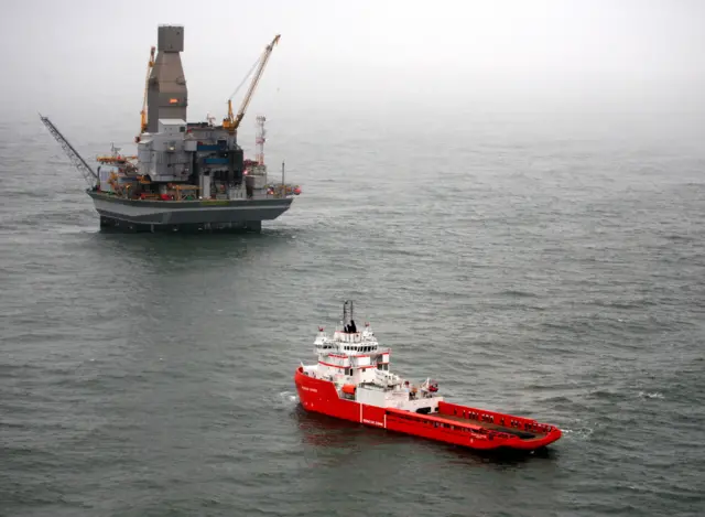 A vessel leaves the Orlan oil plattform at Sakhalin-1's off-shore rig