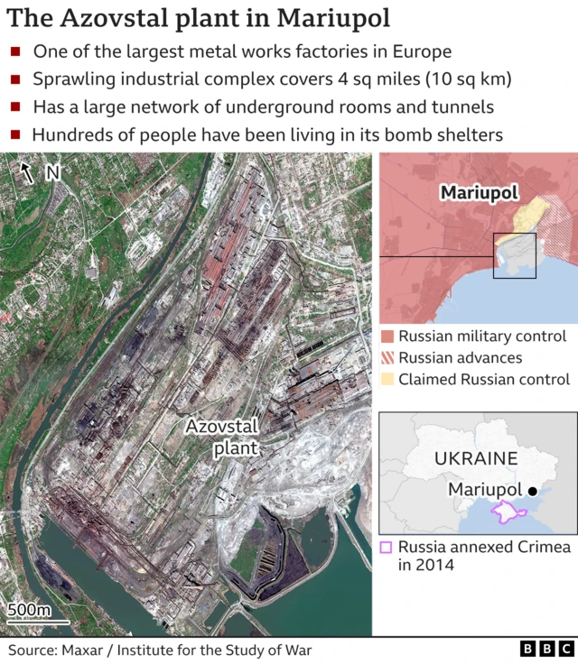 A graphic locating the Azovstal plant on a map