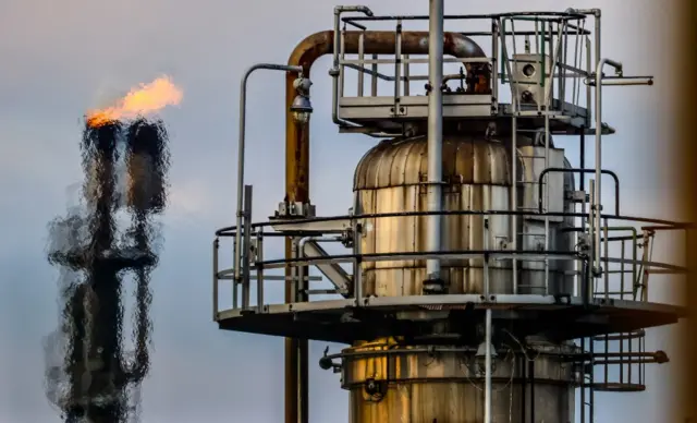 View of a German refinery that processes oil imported from Russia