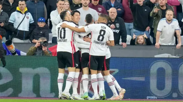 Eintracht Frankfurt celebrate scoring against West Ham