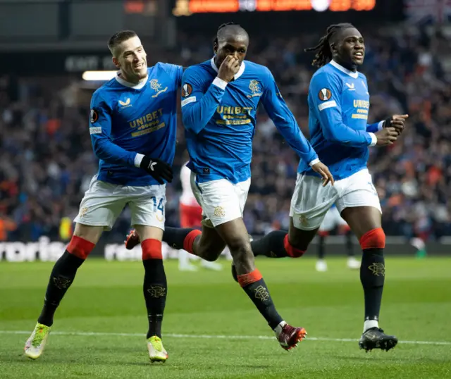 Glen Kamara celebrates making it 2-0