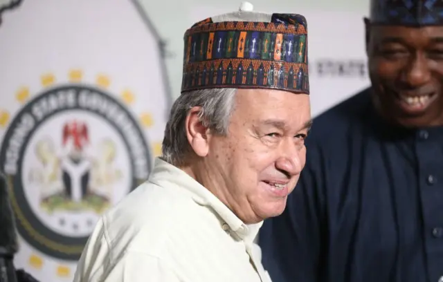 UN Secretary General António at Maiduguri International Airport, Borno, Nigeria May 3, 2022.