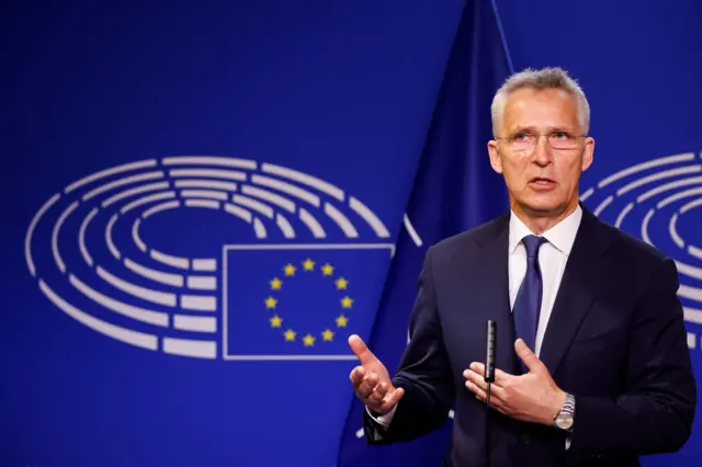 Nato Secretary General Jens Stoltenberg at a news conference in Brussels on 28 April