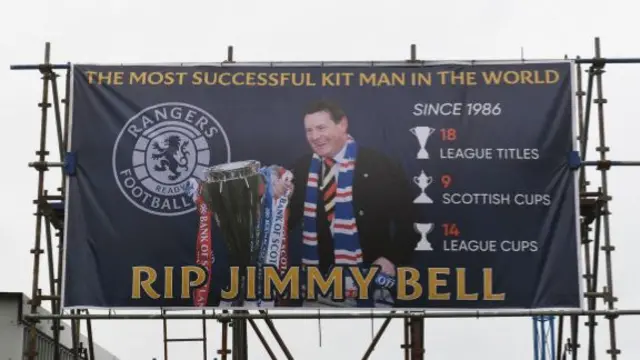 A tribute to Jimmy Bell outside Ibrox stadium