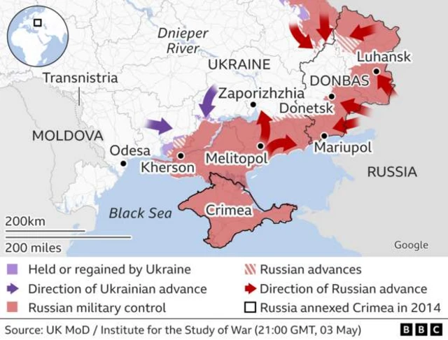Map showing fighting in eastern Ukraine