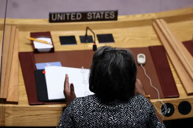 Permanent Representative of United States to the United Nations (UN) Linda Thomas-Greenfield speaks during the Security Council meeting in February.