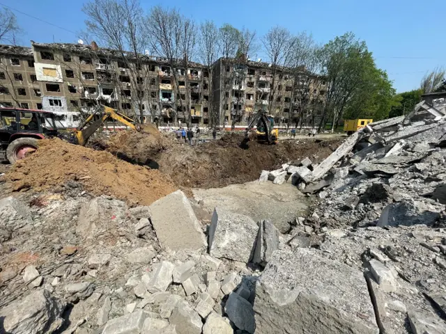 Debris is cleared after overnight explosions in Kramatorsk