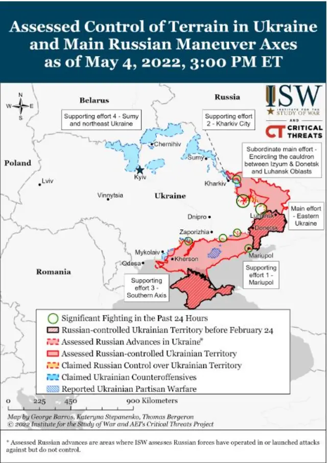 Map of Assessed Control of Terrain in Ukraine and main Russian maneuver axes