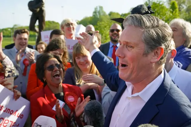 Sir Keir Starmer greets supporters in Barnet