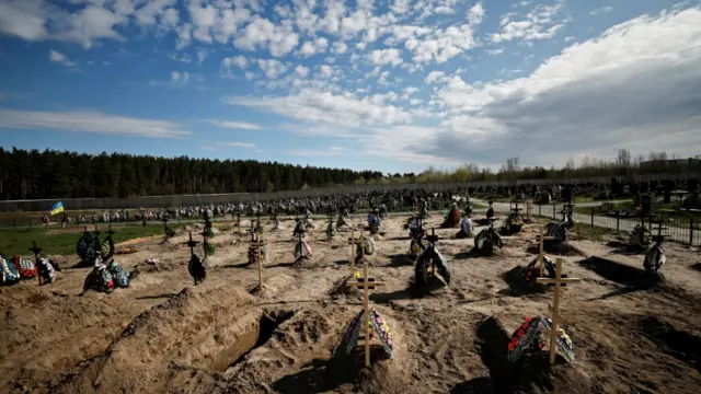 New graves at a cemetery in Bucha