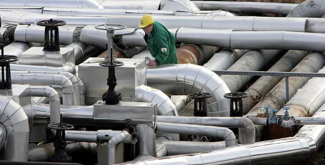 The oil pipeline Druzhba in Szazhalombatta, some 30 kms south of Budapest.