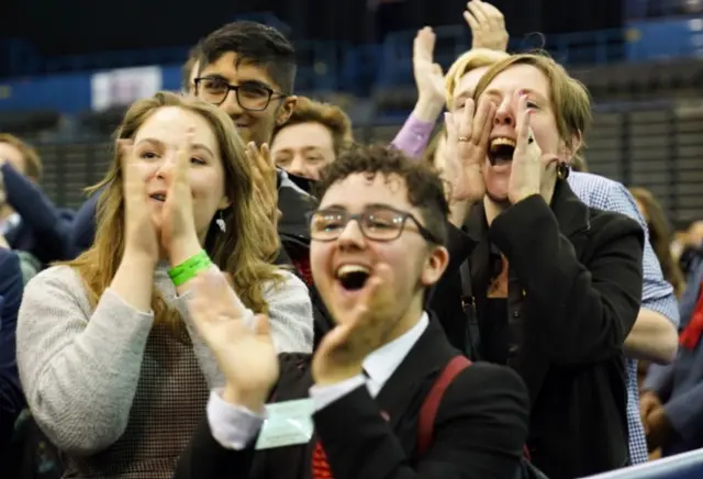 Labour supporters - including MP Jess Philips - cheering a win