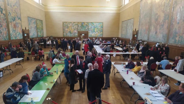 Vote counting at Brangwyn Hall in Swansea