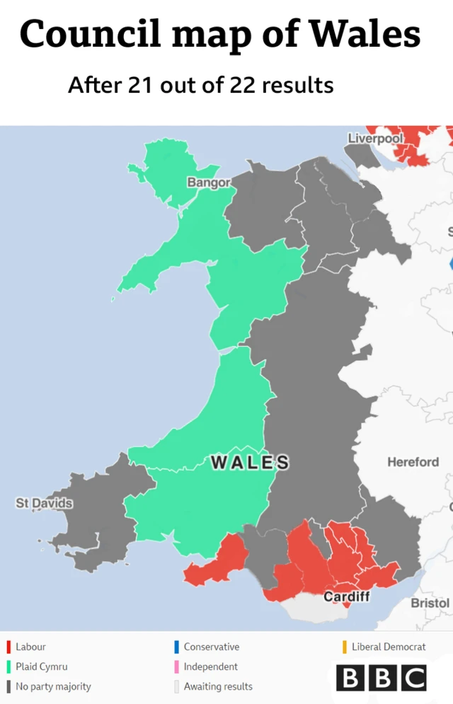 Electoral map of Welsh local councils