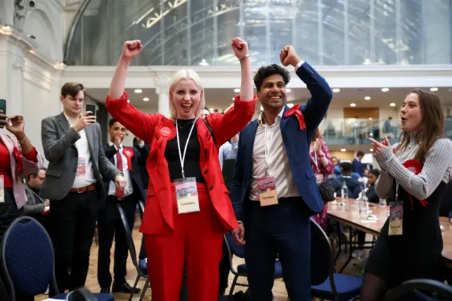 Labour candidates and supporters celebrate in Westminster