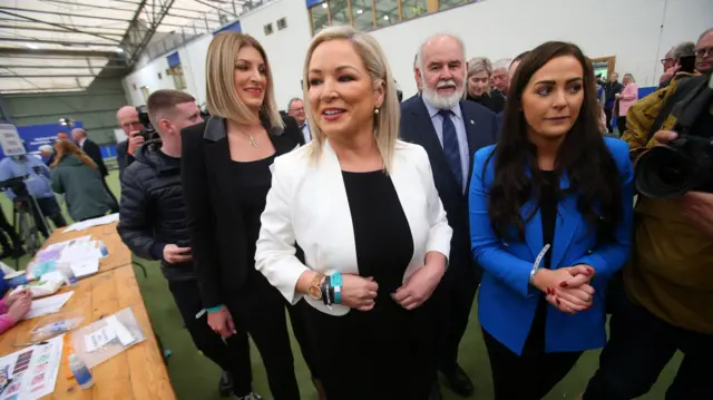 Michelle O'Neill at the count centre in Magherafelt