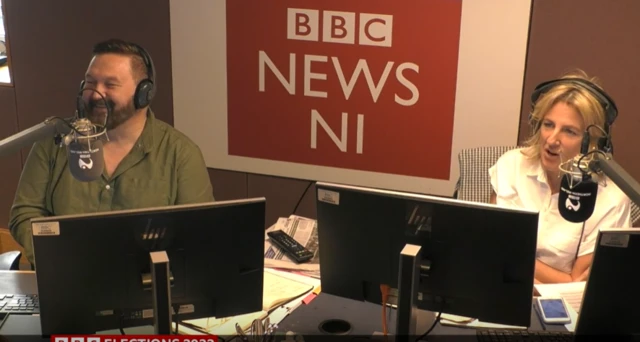 William Crawley and Sarah Brett in the BBC News NI studio