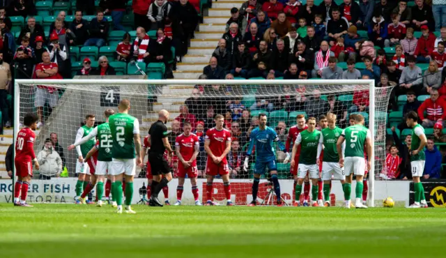 The best chance of the game was an early indirect free-kick from Hibs