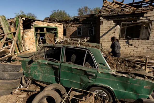 A missile strike hits a residential areain Bakhmut, in the Donetsk region, as fighting continues