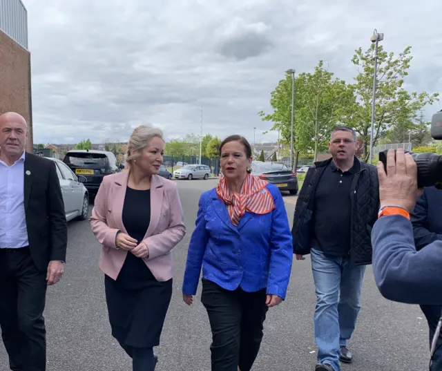 Sinn Féin’s leadership team arrives at Magherafelt count