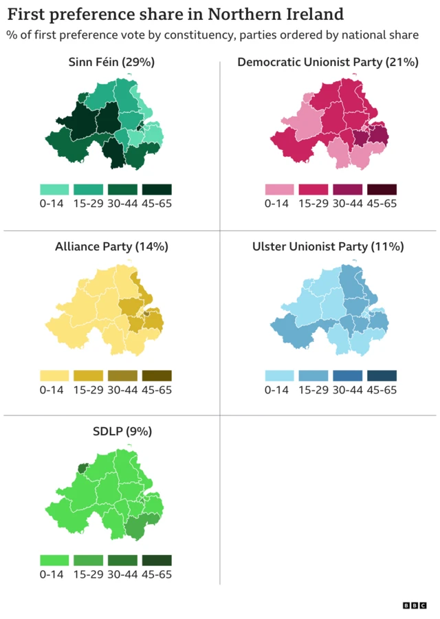 Maps showing people's first preference votes