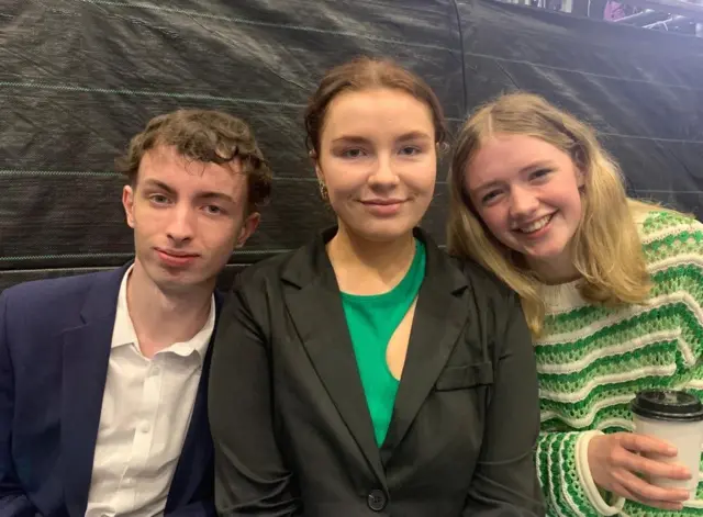 Thomas Blaine, Sophia Armstrong and Ellen Taylor at the count centre