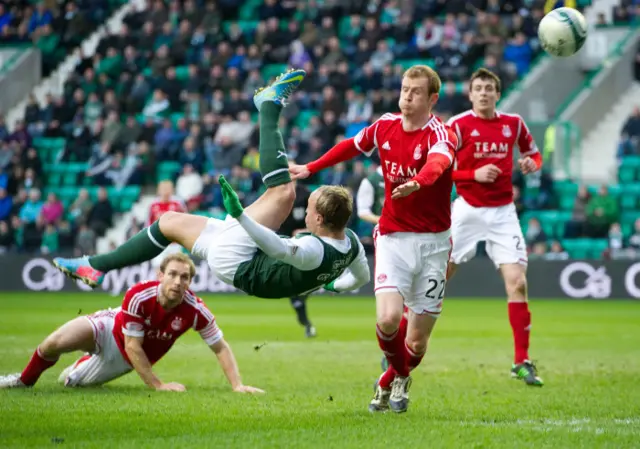 An acrobatic effort from Hibernian ace Leigh Griffiths