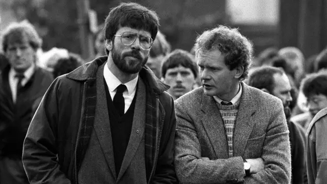 Former Sinn Féin leaders Gerry Adams and the late Martin McGuinness