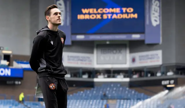 Dundee United's Liam Smith arriving at Ibrox