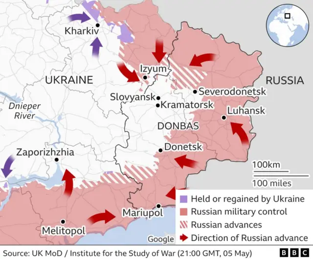 Map showing the current occupation by Russian forces in Ukraine