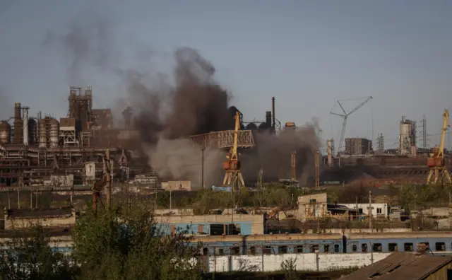 Smoke rises over Azovstal steel plant in Mariupol, Ukraine